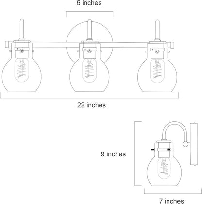 KSANA Gold Bathroom Light Fixtures, 3 Light Modern Vanity Lights Over Mirror with Globe Clear Glass Shades for Bedroom, Kitchen, Powder Room