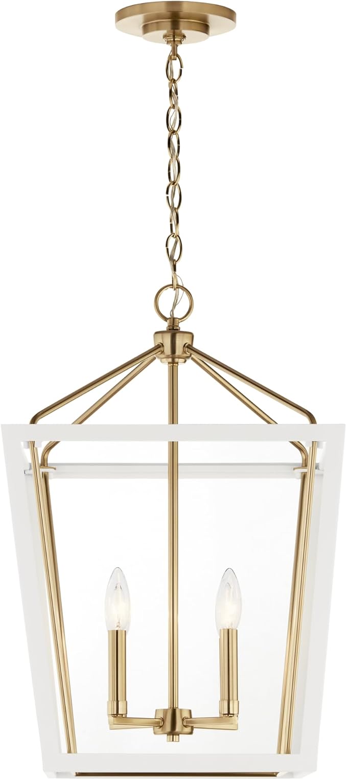Kichler Delvin 4-Light Pendant Light Fixture with Clear Glass and White Cage in Champagne Bronze, Updated Traditional Hanging Light for Kitchen Island, Dining Room, or Foyer (16" x 24"), 52619CPZWH