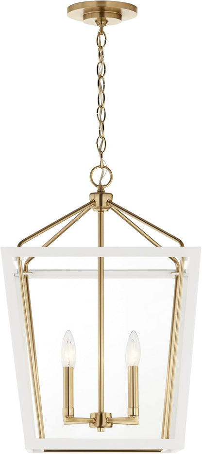 Kichler Delvin 4-Light Pendant Light Fixture with Clear Glass and White Cage in Champagne Bronze, Updated Traditional Hanging Light for Kitchen Island, Dining Room, or Foyer (16" x 24"), 52619CPZWH