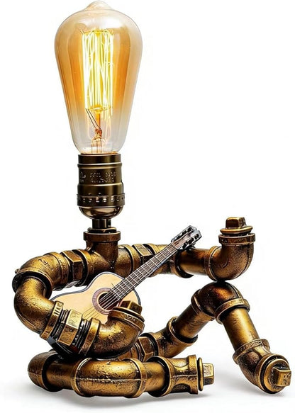 Steampunk Decor Table Lamp for Men Unique Creative Robot Style Desk Lamp,Vintage Industrial Metal Pipe Water Pipe Light, Home Decor Ideal for Bedrooms,Study. (Bronze D)