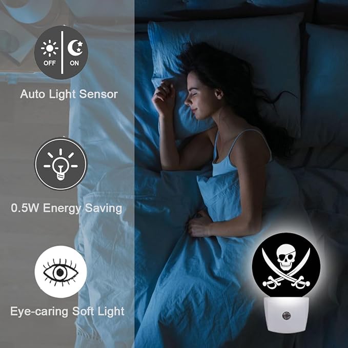 Skull Pirate Night Light Plug-in Sleep Lamp Led Dusk to Dawn Night Light for Bedroom