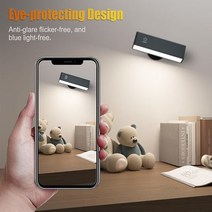 Honalia Adhesive Wall Lights for Bedroom 2 Pack, Rechargeable Wall Lights with Magnetic & Dimmable, 360 Rotation Cordless Wall Sconce, Peel and Stick Lights for Wall Bedside, Reading