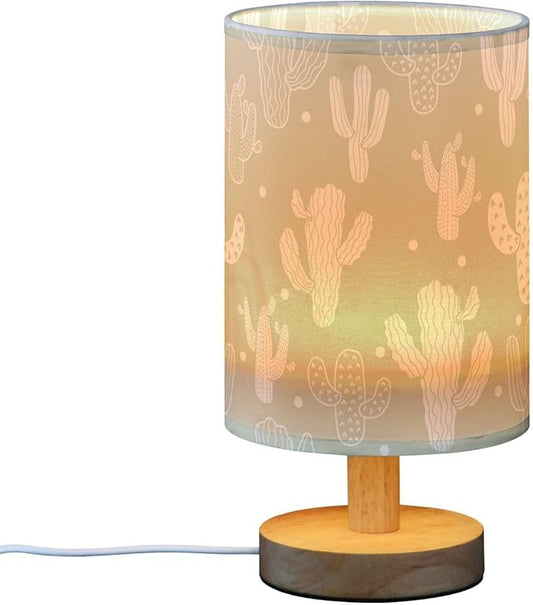 Bedside Table Lamp Cute Cactus Tropical Cacti Dot Green Nightstand Lamp with Wood Desk Lamps for Bedroom Living Room Nursery Office Home Decor