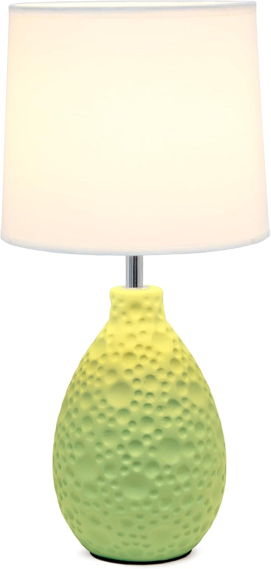 Simple Designs LT1193-GRN 14.17" Refined and Textured Oval Stucco Ceramic Table Lamp, for Living Room, Bedroom, Office, Green