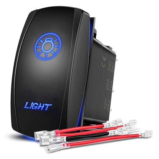 Nilight Light Rocker Switch Led Bar 5 Pin Laser On Off SPST Switches 20A/12V 10A/24V Blue with Jumper Wires Set for Cars Trucks Boats ATVs UTVs RVs