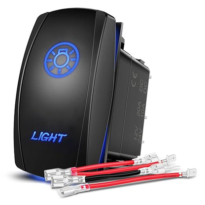 Nilight Light Rocker Switch Led Bar 5 Pin Laser On Off SPST Switches 20A/12V 10A/24V Blue with Jumper Wires Set for Cars Trucks Boats ATVs UTVs RVs