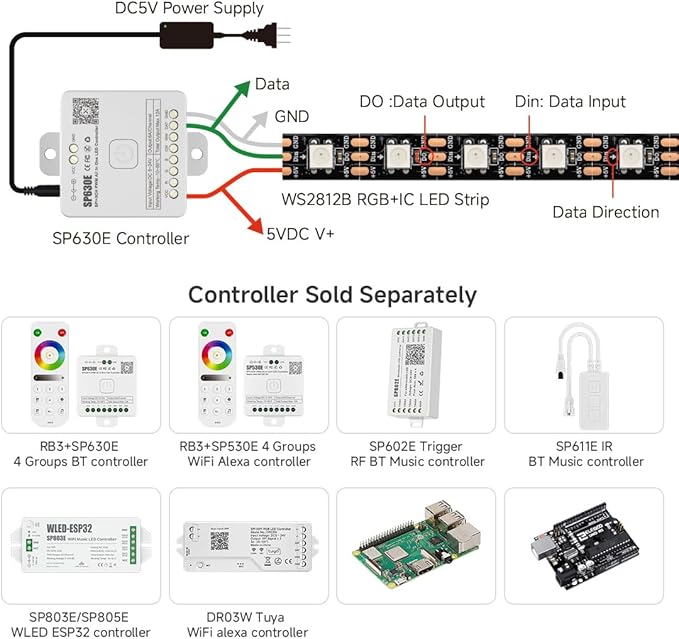 BTF-LIGHTING WS2812B IC RGB LED Strip,UL Listed,Pure Gold Wires,DC5V 3.28FT 144LED 5050SMD,Individually Addressable,Flexible for DIY Chasing Full Color Project,3M Tape,IP65(No Adapter or Controller)