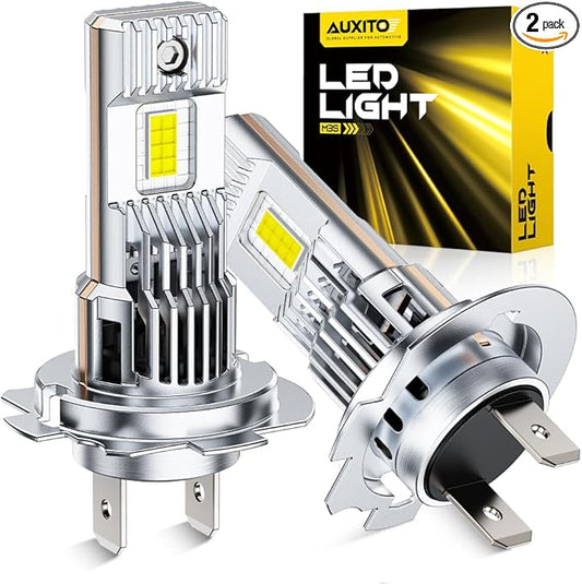 AUXITO Upgraded H7 LED Bulbs, 900% Super Bright, Wireless H7LL Lights, with Fan, 6500K Cool White, 1:1 Mini Halogen Size, Long Lifespan, 2PCS