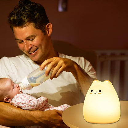 ZKLiLi Night Light for Kids Lamp, 16 Colors Lamp Cute, Dimmable Baby Night Lights for Nursery,Silicone Rechargeable Nightlight for Kids Room, Kawaii Room Decor (LYcat-B)