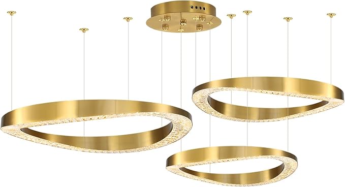 Flashing God Modern Gold Crystal Chandelier Lighting LED Dimmable Ceiling Light Fixture Contemporary Adjustable Stainless Steel 3 Rings Chandeliers Lights D16''+D24''+D32''