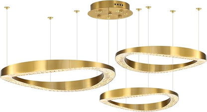 Flashing God Modern Gold Crystal Chandelier Lighting LED Dimmable Ceiling Light Fixture Contemporary Adjustable Stainless Steel 3 Rings Chandeliers Lights D16''+D24''+D32''