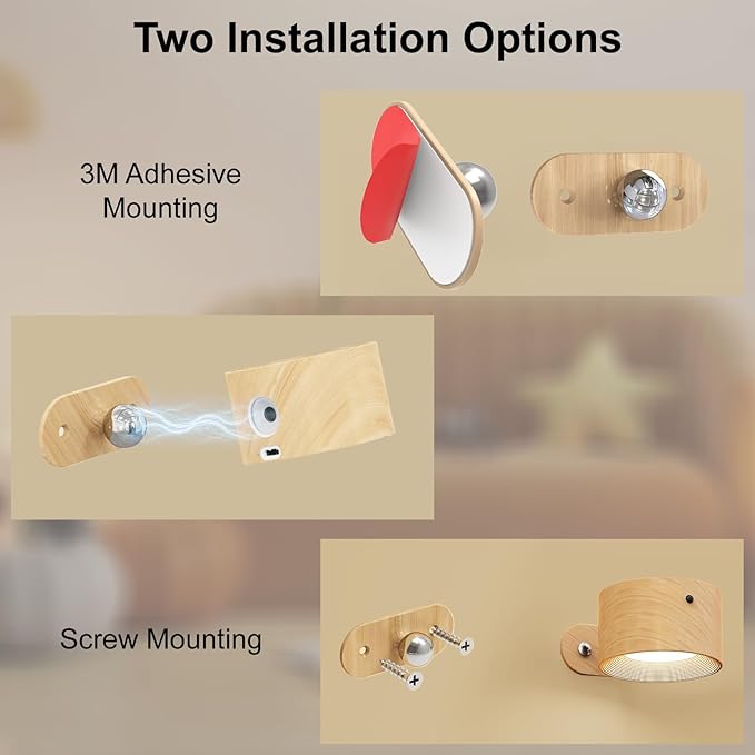 Kitloo LED Wall Sconces, Rechargeable Wall Mounted Lamps w/Remote, 360°Magnetic Rotating Wall Lights 3 Color Temps & Touch Control, Dimmable Cordless Lights for Study Bedside Bedroom Hallway 2 Pack