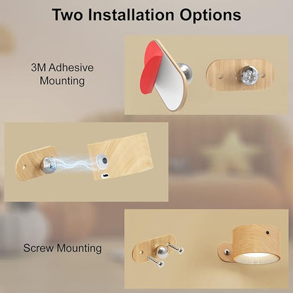 Kitloo LED Wall Sconces, Rechargeable Wall Mounted Lamps w/Remote, 360°Magnetic Rotating Wall Lights 3 Color Temps & Touch Control, Dimmable Cordless Lights for Study Bedside Bedroom Hallway 2 Pack