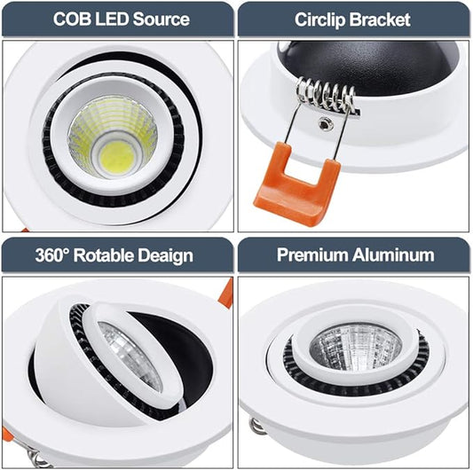 2 Inch Eyeball Gimbal LED Recessed Lighting Dimmable Downlight, 3W (35W Halogen Equivalent) Adjustable Spotlight, 4000K Natural White, CRI80, Ceiling Light with LED Driver (1 Pack)