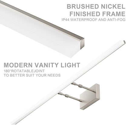 Aipsun 48inch Brushed Nickel Bathroom Llight Fixtures LED Vanity Light Adjustable Modern Vanity Lights Over Mirror Rotatable Lighting 5500K