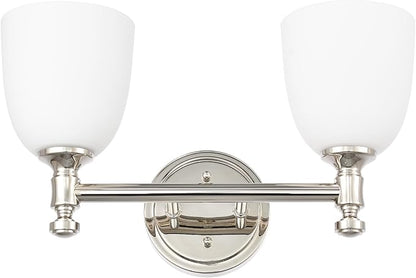 Bathroom Vanity Light, 2-Light Bathroom Light Fixtures Over Mirror, Traditional Vanity Lights for Living Room, Milk White Bell Glass Shades, Standard E26 Base, Polished Nickel