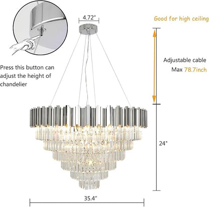 Chrome Crystal Chandelier Modern 17 Light High Ceiling Chandelier for Living Room Foyer Hall Luxury 6 Tier Crystal Light Fixture Entry Staircase Large 35.4"