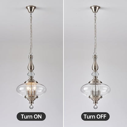 Brushed Nickel Pendant Light 11.8'' Wide 23.6'' High Modern Glass Pendant Light for Dining Room, Kitchen Island Adjustable Height