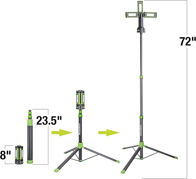 PowerSmith Rechargeable Work Light with Stand 4500 Lumen, Durable Metal Tripod Construction, Metal Light Panels, 72" Tall (PWLR045T)