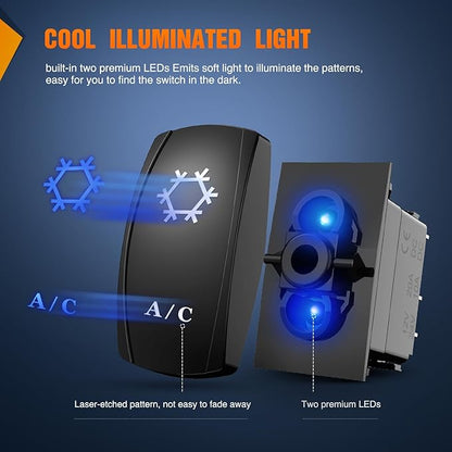 Nilight A/C Rocker Switch Led Light Bar 5 Pin Laser On Off SPST Switches 20A/12V 10A/24V Blue with Jumper Wires Set for Cars Trucks Boats ATVs UTVs RVs