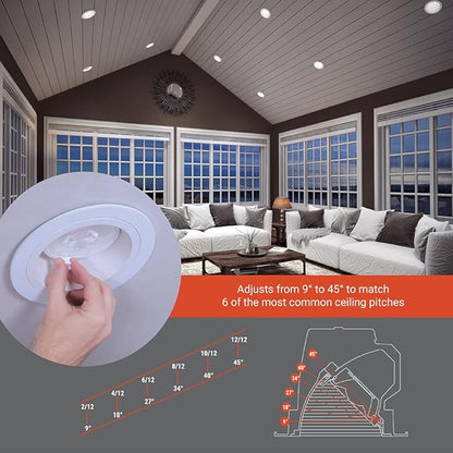 HALO RLS 4 in Adjustable Canless Recessed LED Downlight for Sloped Ceilings with Selectable Color Temperature 2700K-5000K, Dimmable, 900 Lumens, IC-Rated RLS4099FS1EWHDMR