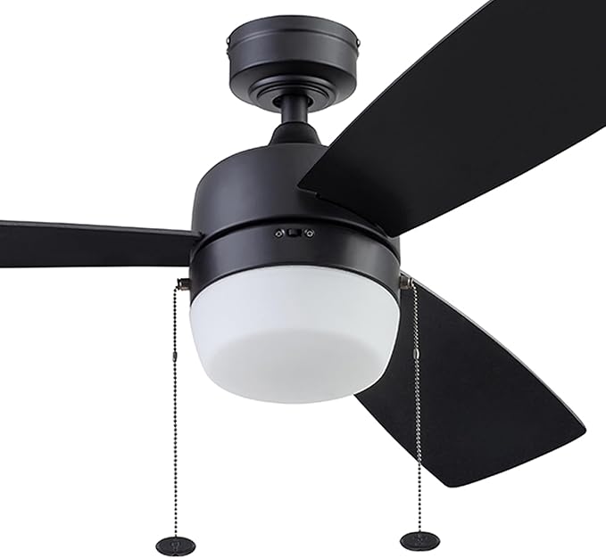 Honeywell Ceiling Fans Barcadero Contemporary 44 Inch Ceiling Fan with Light, Pull Chain, LED Indoor Fan with 3 Blades, Matte Black (51476-01)