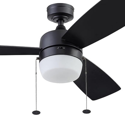 Honeywell Ceiling Fans Barcadero Contemporary 44 Inch Ceiling Fan with Light, Pull Chain, LED Indoor Fan with 3 Blades, Matte Black (51476-01)