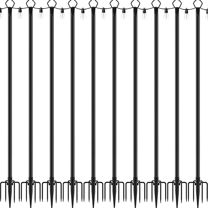 Mutovlin 10 Pack String Light Poles,10 Ft Light Poles for Outside String Lights,Outdoor Lights Pole with Fork,Metal Poles Stand for Patio Deck Backyard (10FT 10 Pack)