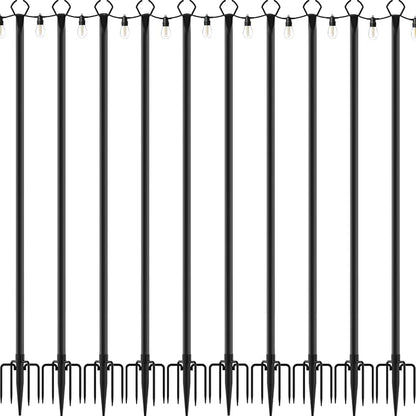 Mutovlin 10 Pack String Light Poles,10 Ft Light Poles for Outside String Lights,Outdoor Lights Pole with Fork,Metal Poles Stand for Patio Deck Backyard (10FT 10 Pack)