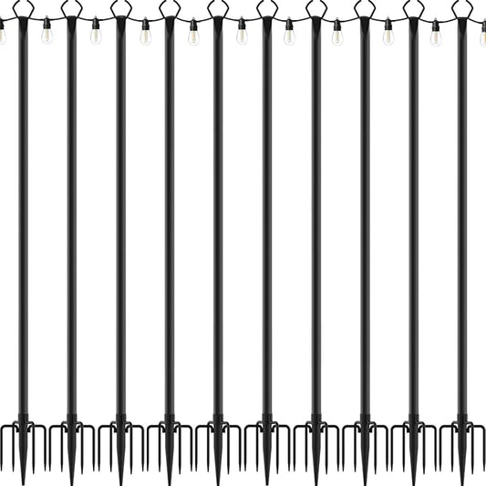 Mutovlin 10 Pack String Light Poles,10 Ft Light Poles for Outside String Lights,Outdoor Lights Pole with Fork,Metal Poles Stand for Patio Deck Backyard (10FT 10 Pack)