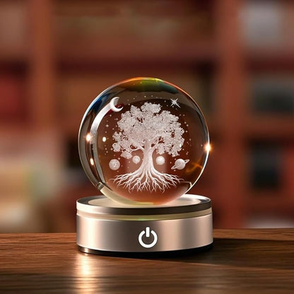 Tree of Life Gifts with Wooden Led Base, 3D Crystal Ball Tree of Life Figurine Night Light Lamp Gifts for Women Wife Girlfriend Couple Her Gift,Graduation Day