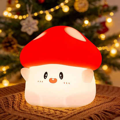 Mushroom Night Light, Squishy Silicone Lamp - Tap Control 2 Brightness, 50H Battery & Auto Timer, Cute Mothers Day Gifts for Kids, Bedside Nursery Desk Mushroom Decor