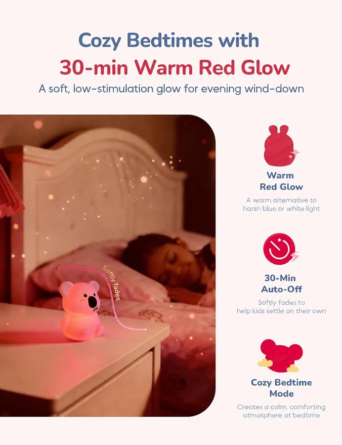 Slumber Pal Mini Koala Night Light for Kids, Silicone Squishy Night Light with 8 Color Changing, Warm Red Glow & Timer, Portable Rechargeable Night Light for Baby Car Seat, Bedroom & Travel