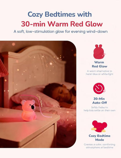 Slumber Pal Mini Koala Night Light for Kids, Silicone Squishy Night Light with 8 Color Changing, Warm Red Glow & Timer, Portable Rechargeable Night Light for Baby Car Seat, Bedroom & Travel