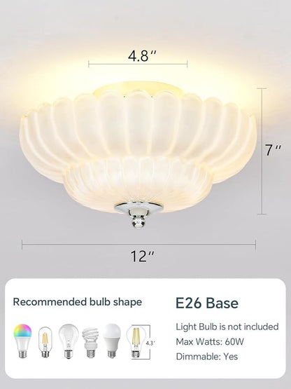 Modern White Ceiling Light Fixture, 12" White Glass Flush Mount Chandeliers, Semi Flush Mount Ceiling Light Fixture Suitable for Living Room Hallway Kitchen Bedroom