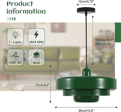 Set of 2 Green Pendant Lights, Small 3-Layer Metal Shade Chandeliers, Modern Farmhouse Island Lights for Kitchen Over Sink, Foyer, and Dining Room