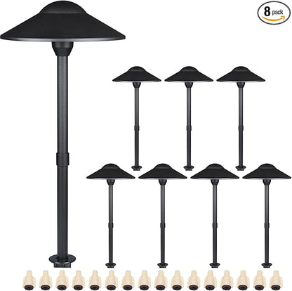 Lumina Lighting® Low Voltage Landscape Lighting Cast-Aluminum Path and Area Light Warm White 3W G4 LED Bulb and ABS Ground Stake Included for Yard Walkway Lawn PAL0108-BKLED8 (Black,8-Pack)