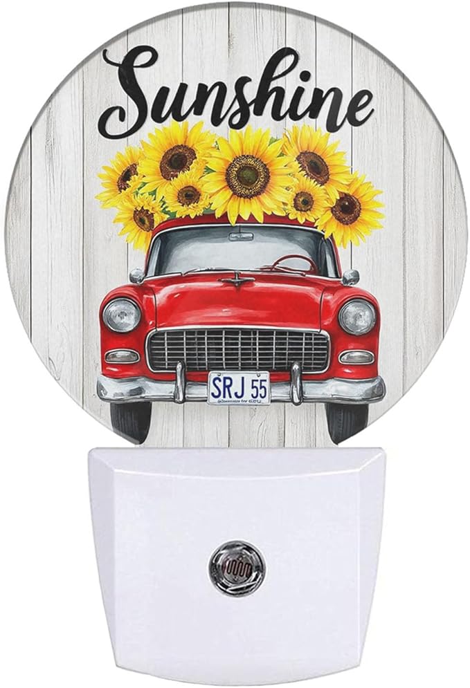 EKOBLA Harvest Truck Plug-in Night Light, Red Truck & Sunflower Fall LED Nightlight with Dusk to Dawn Sensor