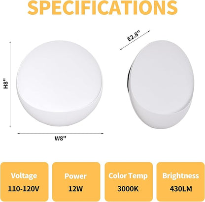 Hyunbae Modern LED Wall Sconce, 8'' Round Wall Lights Outdoor Hardwired Up and Down Wall Mount Light for House,Patio,Porch,Hallway Corridor Light Fixture, Outdoor Wall Lighting 3000K Warm White