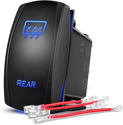 Nilight Rear Rocker Switch Led Light Bar Switch 5 Pin Laser On Off SPST Switches 20A/12V 10A/24V Switch Blue with Jumper Wires Set for Cars Trucks Boats ATVs UTVs RVs
