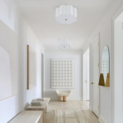 Semi Flush Mount Ceiling Light Fixture, Modern Close to Ceiling Lamp with Cream White Fabric Drum Shade for Nursery Kids Room Bedroom Kitchen Hallway Entryway 3-Light