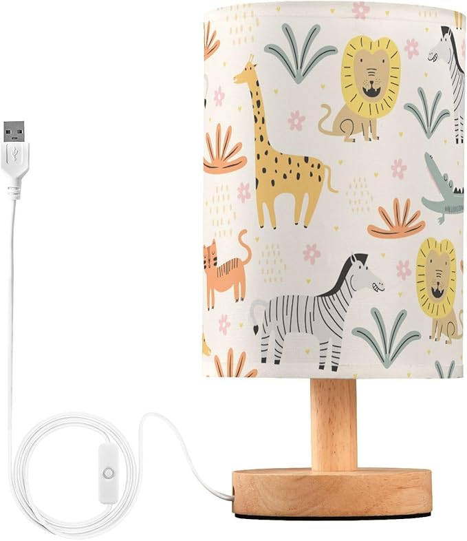 Bedside Table Lamp Cute Animals Nightstand Lamp with Wood Funny Lion Zebra Crocodile Cat Giraffe Desk Lamps for Bedroom Living Room Nursery Office Home Decor
