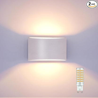KICAAO Modern LED Wall Sconce,Warm White 3000K,Hardwired Indoor Wall Lights Set of 2 Up and Down Wall Mount Light for Living Room Bedroom Hallway Corridor Conservatory(with G9 Bulbs) (White-1PCS)