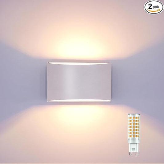KICAAO Modern LED Wall Sconce,Warm White 3000K,Hardwired Indoor Wall Lights Set of 2 Up and Down Wall Mount Light for Living Room Bedroom Hallway Corridor Conservatory(with G9 Bulbs) (White-1PCS)