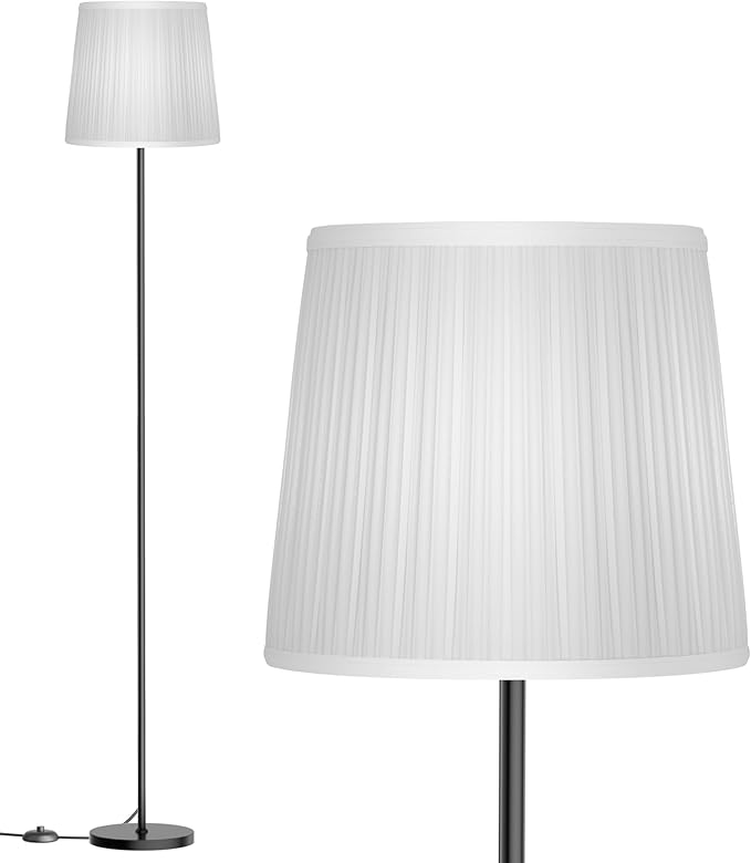 SIBRILLE Floor Lamp with Pleated Shade, 62" LED Dimmable Standing Lamp with Foot Switch, Color Options, 9W E26 Bulb Included, Modern Reading Light for Living Room Bedroom Office Corner, Black