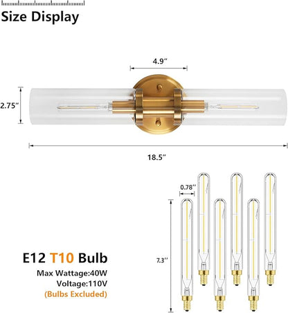 KUZZULL Wall Sconces Set of Two Brushed Brass Gold Sconces Lighting with Clear Glass Wall Lamp Modern Wall Sconce Light Fixtures Sconces Decor Set of scones Lights Set of 2
