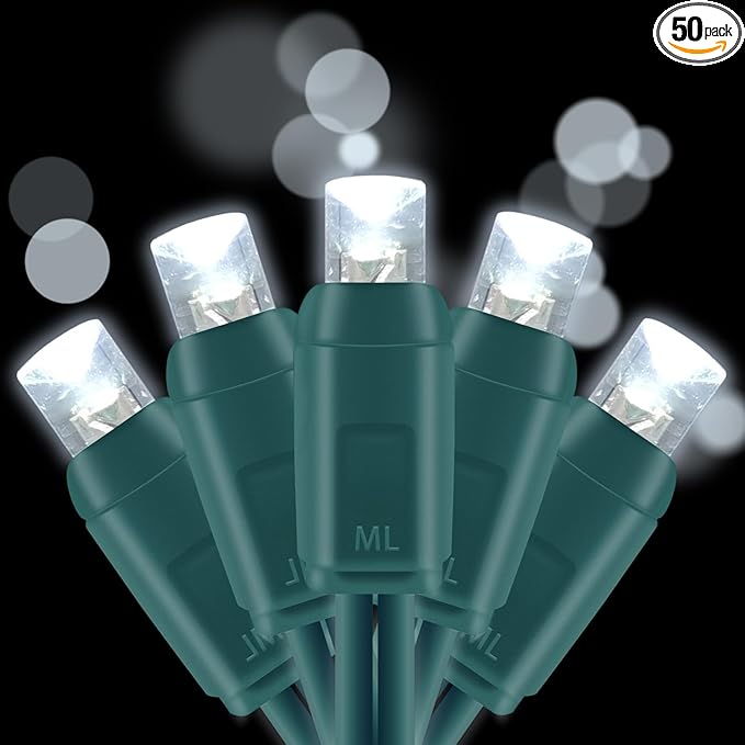 UL Listed 50 Count 5MM Wide Angle Led Christmas Lights Set,Outdoor Mini Led String Light for Garden Patio Tree Lighting Decoration,17 Feet Green Wire (Cold White)