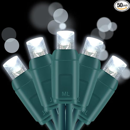 UL Listed 50 Count 5MM Wide Angle Led Christmas Lights Set,Outdoor Mini Led String Light for Garden Patio Tree Lighting Decoration,17 Feet Green Wire (Cold White)
