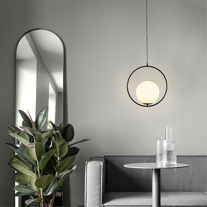 Vintage Pendant Light 1-Light Black Glass Globe Ceiling Pendant Lamp Chandelier Oval Shape Hanging Pendant Light Fixtures for Bedroom Living Dining Room Kitchen (Round(25cm))