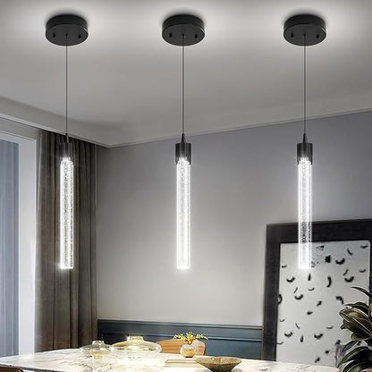 ykolupty Modern Pendant Lights Kitchen Island Black Crystal Mini Pendant Light with Dimmable LED 2700K-6000K,Bubble Crystal Chandelier Dining Room and Bar - 1 Pack